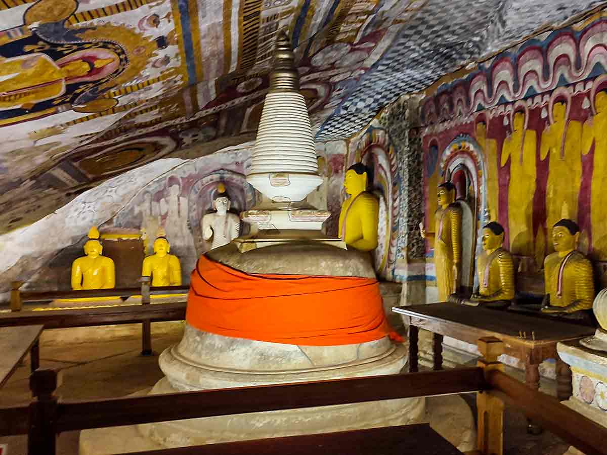 Buddha statues inside Dambulla cave complex