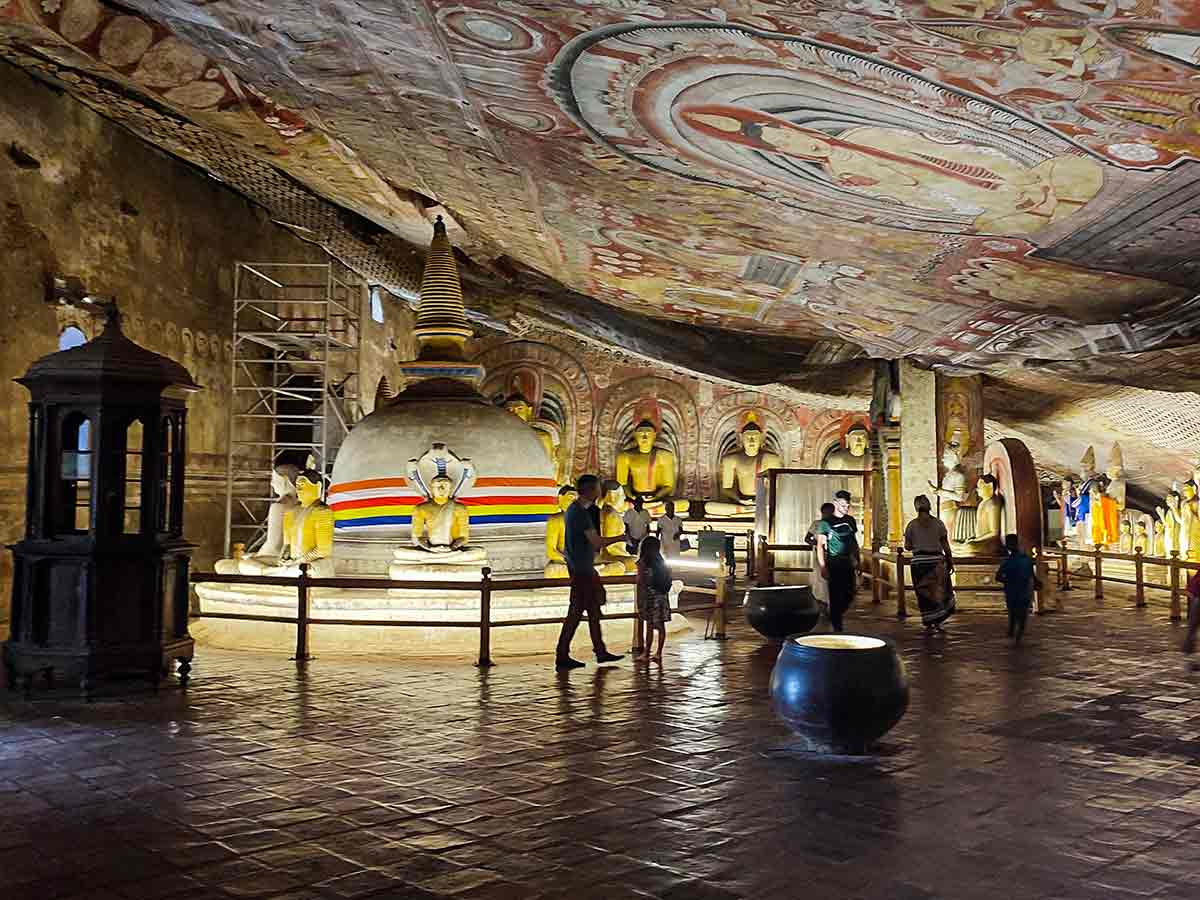 Buddha statues inside Dambulla cave complex