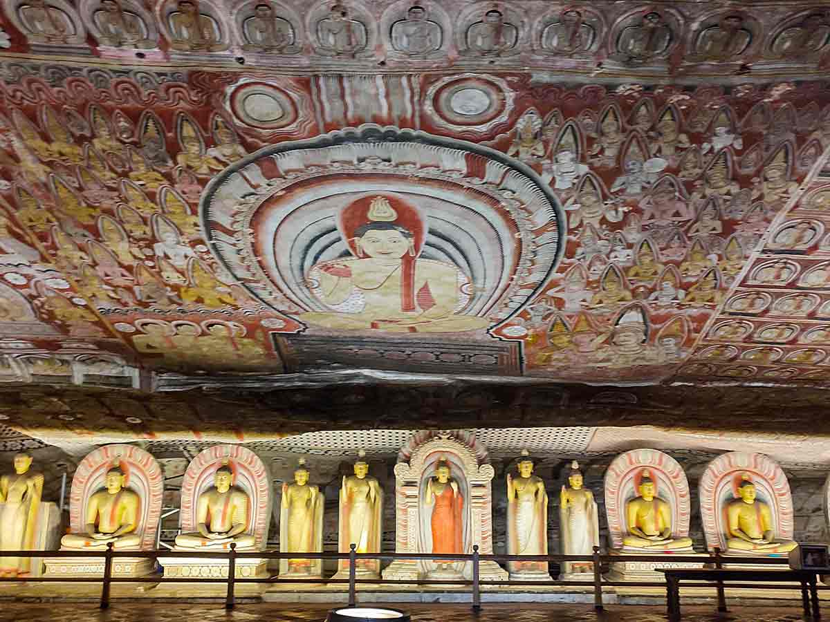 Buddha statues inside Dambulla cave complex
