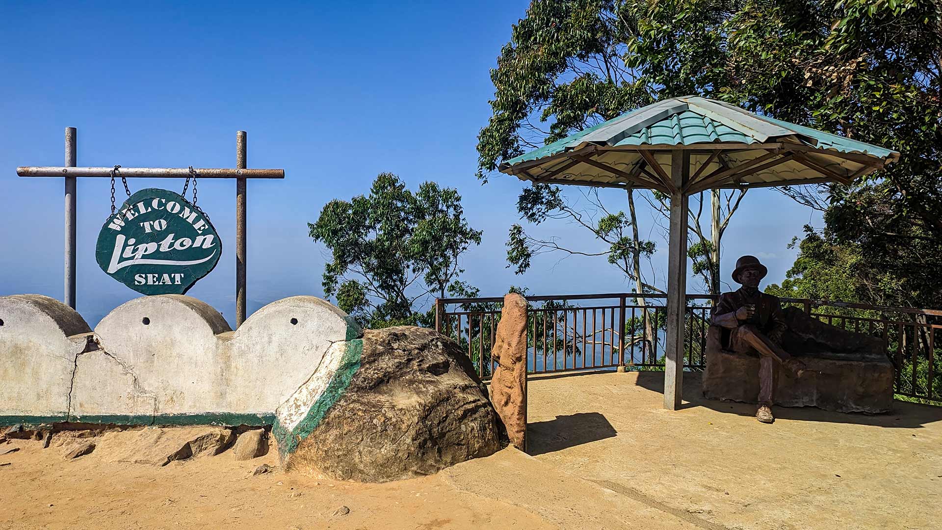 Lipton's Seat viewpoint overlooking tea estates and mountain ranges in Haputale