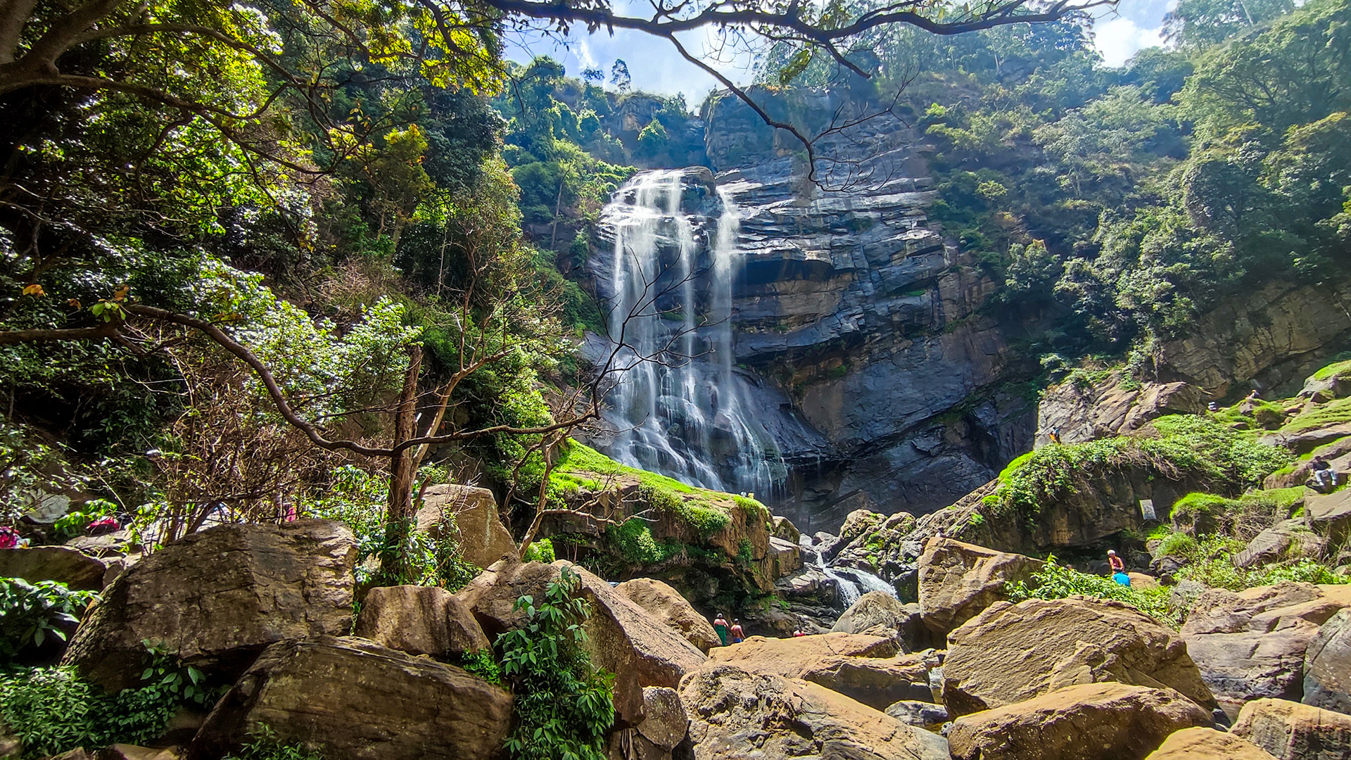 Bomburu Ella Waterfall wide cascade in Sita Eliya Kandapola Forest Reserve