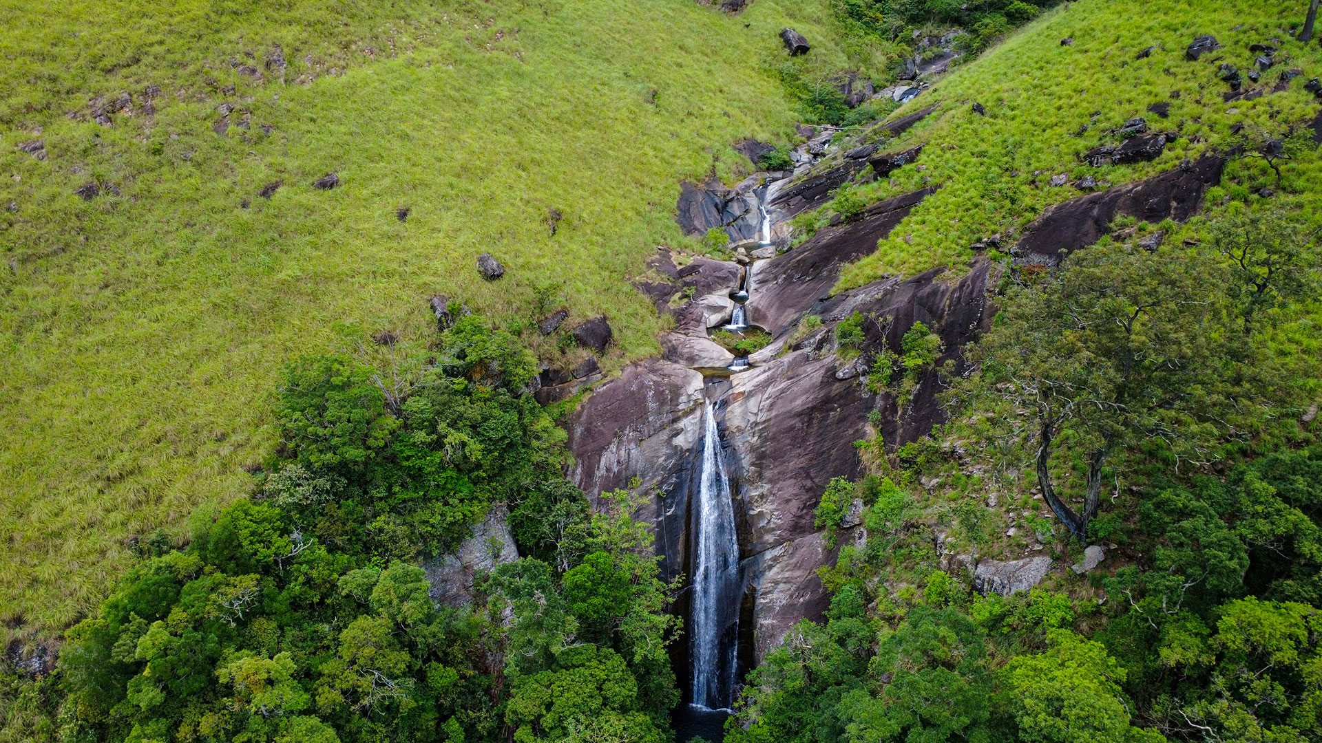 Lanka Ella Waterfall flowing through remote forest near Bambarakanda in Badulla District